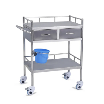 RIGHTWAY Medical Products 2 Shelves Stainless Steel Nursing Trolley with Drawer