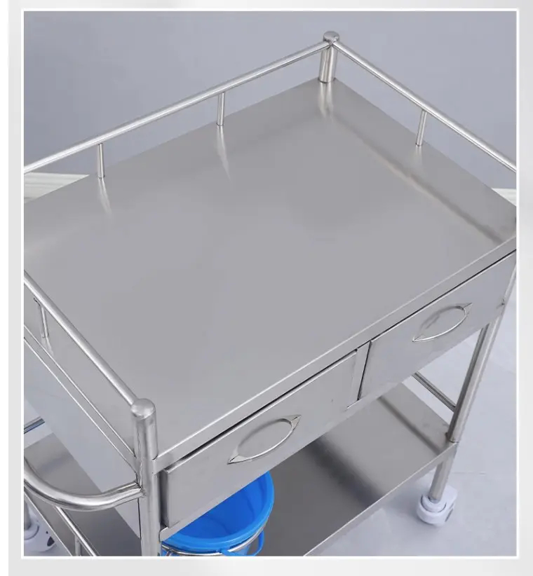 RIGHTWAY Medical Products 2 Shelves Stainless Steel Nursing Trolley with Drawer