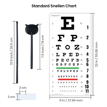 Snellen Eye Chart Visual Acuity Chart (22x11 Inches) with Eye Occluder and Pointer for Eye Exams 20 Feet