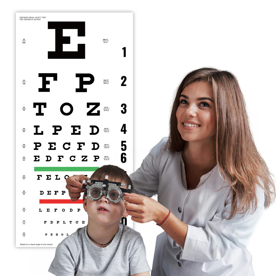 Snellen Eye Chart Visual Acuity Chart (22x11 Inches) with Eye Occluder and Pointer for Eye Exams 20 Feet