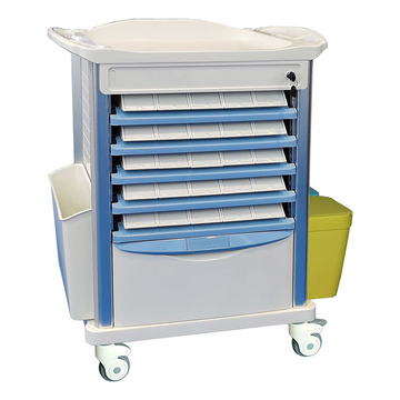 Double Side Tray Medication Trolley Rolling Medical Trolley Lockable Medication Cart For Meds Organization And Management