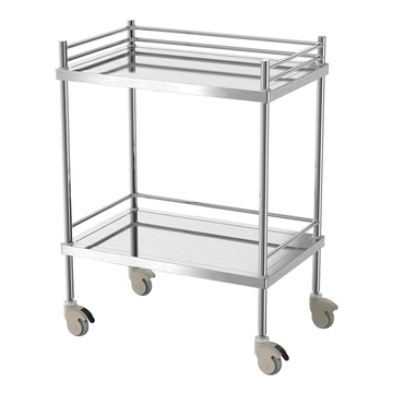 2 Tier Stainless Steel Rolling Cart Reliable Steel Utility Cart Compact Steel Cart For Hospital And Lab