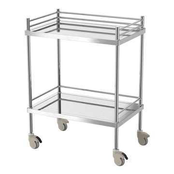 Hospital Dressing Trolley Stainless Steel Medical Trolley Stainless Steel 2 Shelf Steel Carts With Wheels And Guardrails