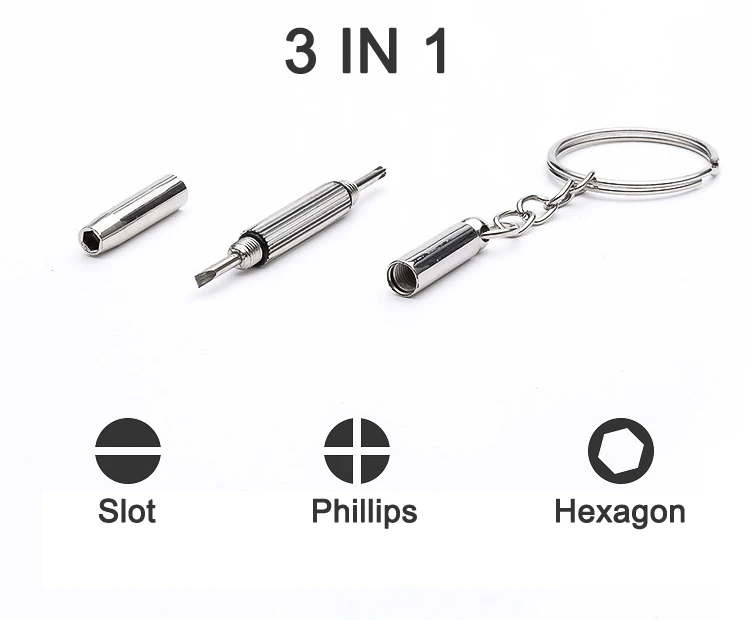 100pcs Multifunction 3 In 1 Keychain Screwdriver Glasses Phone Watch Repair Tool