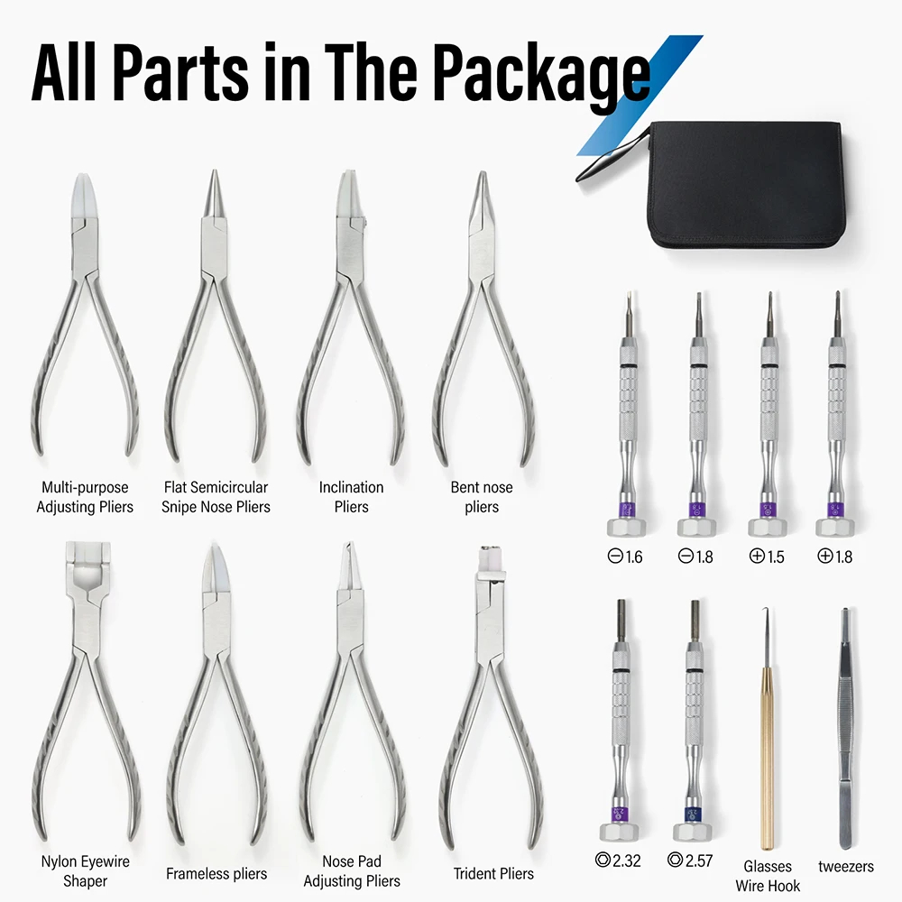 Optical Glasses Repair Plier Screwdriver Tweezer Wire Hook Set Eyeglasses Maintenance Hand Tool Kit Nylon Pocket
