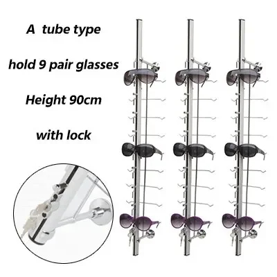 Hold 9/12/14/18/20 Pair Glasses Aluminium Alloy Optical Frames Safety Display Wall Mounted Stand Rack with Lock Sunglasses