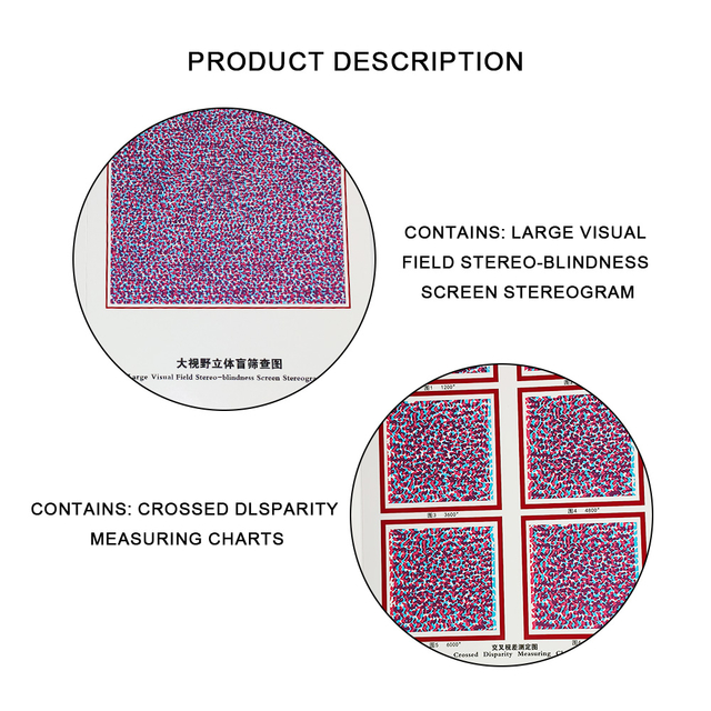Random-dot Stereograms Comprehensive Visual Test Chart Book Color Blindness Astigmatism Amsler Test Chart with Eyeglasses RDS
