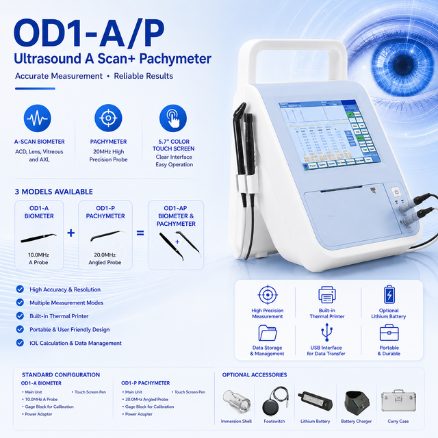 OD1-AP Ultrasound AScan Biometer Pachymeter Ophthalmic Diagnostic Device with 10MHz AProbe and 20MHz Pachymetry Probe