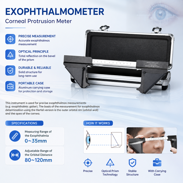 Ophthalmic Exophthalmometer Corneal Protrusion Meter Hertel Type Exophthalmos Measurement Instrument with Carrying Case
