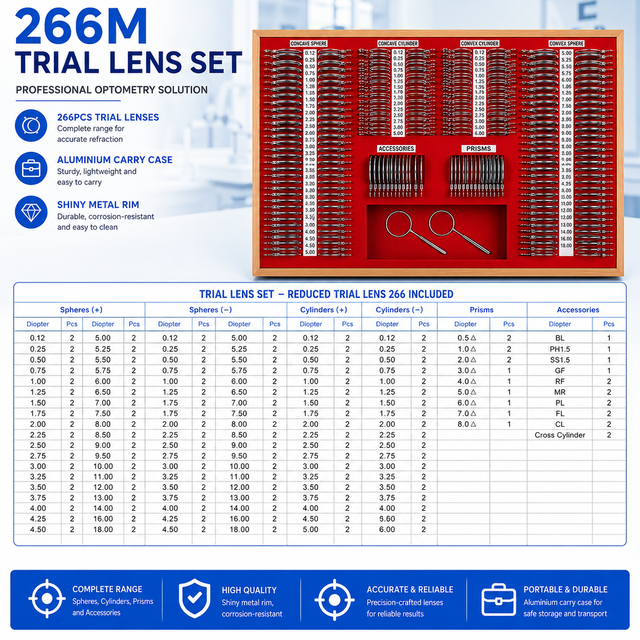 266M Trial Lens Set 266PCS Professional Optometry Trial Lens Set with Aluminium Carry Case
