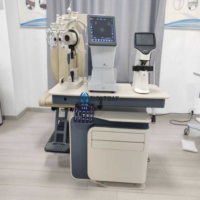 Optical Shop Eye Examination Equipment Automatic Refraction Unit with Electric Chair Sliding Table and Power Arm