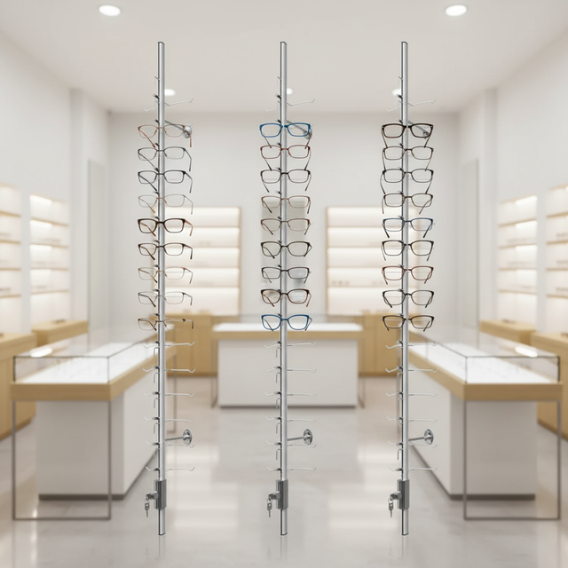 Easy Wall Mounted Aluminum Alloy Optical Frame Displays Eyeglass Display Rod Stand for Optical Shops